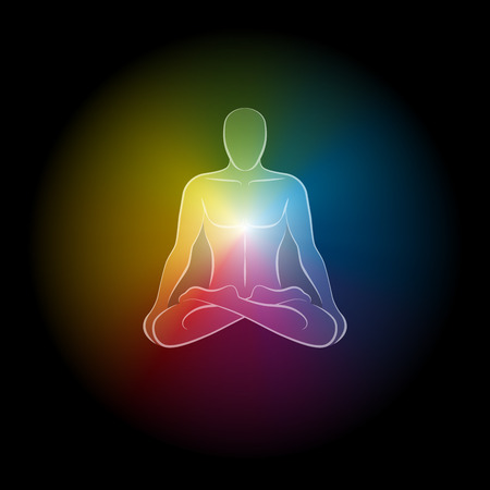 Iridescent aura of a man. Isolated vector illustration on black background.のイラスト素材