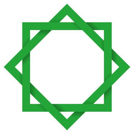 Green Octagram 3D - The eight-pointed geometric star figure is the compound of two equilateral squares. The intersection is a regular octagon. Illustration looks three-dimensional.のイラスト素材