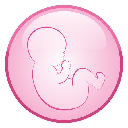 Baby girl icon on a round pink bubble. Isolated outline vector illustration on white background.のイラスト素材