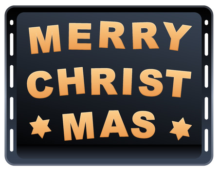 Christmas cookies on a baking plate that wish you a Merry Christmas. Isolated vector illustration on white background.のイラスト素材