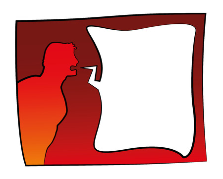 Angry screaming comic man with blank text bubble for your text. Isolated vector illustration.のイラスト素材