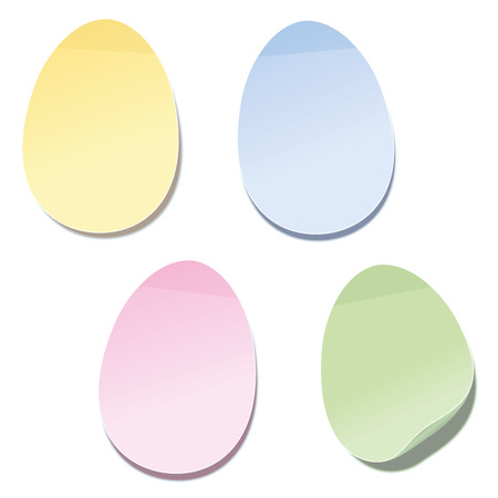 Sticky notes in easter egg shape - blank yellow, blue, pink and green note paper. Isolated vector illustration on white background.のイラスト素材