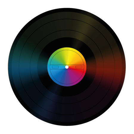 Rainbow colored vinyl record with unlabeled centerのイラスト素材