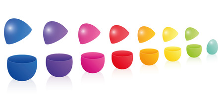 Easter eggs forming a rainbow colored line like the popular russian doll nesting game matryoshka. Three-dimensional isolated vector illustration on white background.のイラスト素材