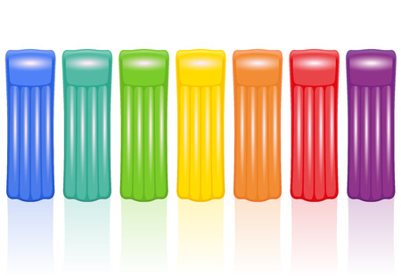 Seven air mattresses, each for one day of a colorful holiday week. Isolated vector illustration on white background.のイラスト素材