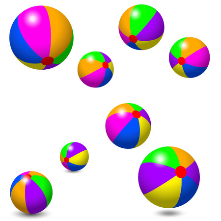 Eight colorful beach balls isolated on white background. Illustration.の写真素材