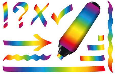 Rainbow colored highlighter  marker strokes and signs. のイラスト素材