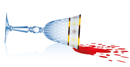 Spilled red wine tipped crystal glass. Isolated vector illustration over white background.のイラスト素材