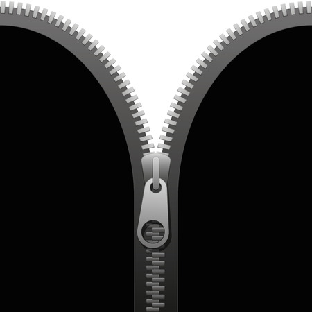 Zipper on a black cloth that is going to be unzipped  isolated vector illustration on white background.のイラスト素材