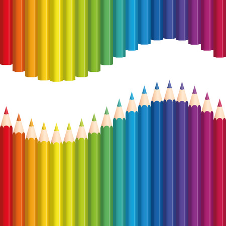 Crayons or colored pencils that form a rainbow colored wave. Seamless background can be created in all directions. Isolated  illustration on white background.のイラスト素材