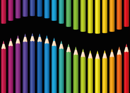 Colored pencils or crayons as a rainbow colored wave. Seamless background can be created in all directions. Isolated  illustration on black background.のイラスト素材