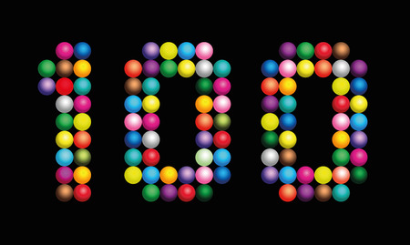 Number 100 consisting of exactly one hundred colorful particles such as marbles, beads or ballsのイラスト素材