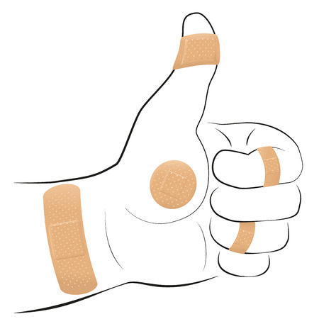 All right - thumbs up gesture with five adhesive plastersのイラスト素材