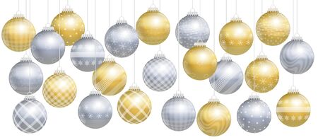 Christmas balls - gold and silver assortment. Isolated vector illustration over white background.のイラスト素材
