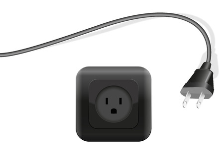Plug and outlet - both black. Isolated vector illustration on white background.のイラスト素材