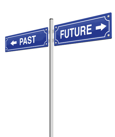 PAST and FUTURE, written on two signposts. Isolated vector illustration over white background.のイラスト素材