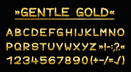Golden capital letters - rounded font - isolated vector illustration on black background.のイラスト素材