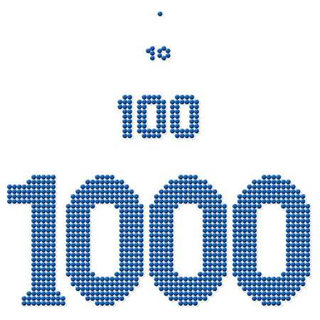 THOUSAND,HUNDRED,TEN and ONE - consisting of exactly thousand, hundred, ten and one dot - for pictorial representation of a great number of units or individuals.のイラスト素材
