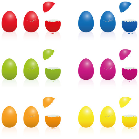 Easter eggs - fill-able cracked packing in various vibrant colors. Three-dimensional isolated vector illustration over white.のイラスト素材