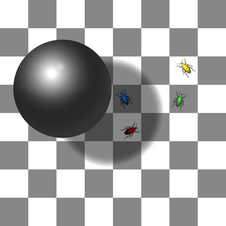 Optical shadow illusion - the two squares with the red and the green beetle are the same shade of gray - believe it.のイラスト素材