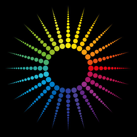 Star - rainbow gradient colored dots on black background.のイラスト素材