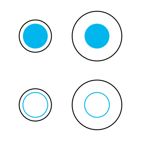 Delboeuf optical illusion of relative size perception. The blue circles are the same size and surrounded by an annulus. The left circles appear larger. Similar to Ebbinghaus illusion. Illustration.のイラスト素材