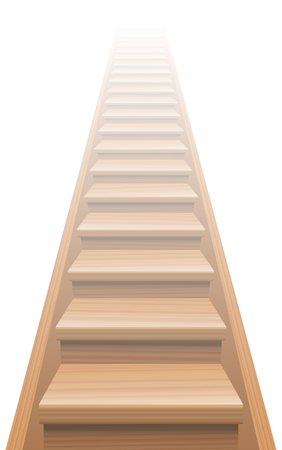 Wooden stairway to heaven. Isolated vector illustration on white background.のイラスト素材