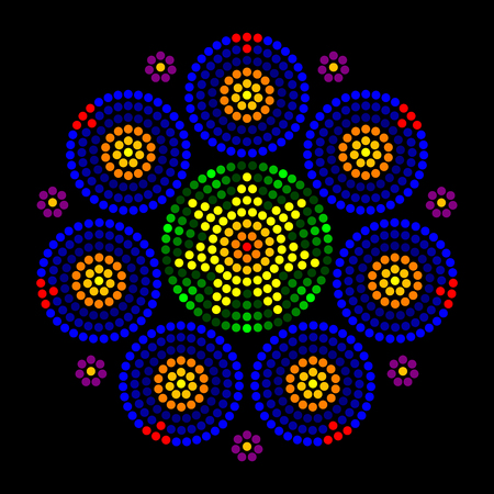 Rosette window radial dot patterns. Leadlight impression generated by single dots beginning from the center, forming circles, patterns and a rose window look, also called Catherine or wheel window.のイラスト素材
