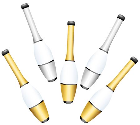 Juggling clubs - gold and silver set - isolated vector illustration on white background.のイラスト素材