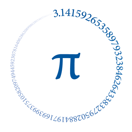The first hundred digits of the number Pi are forming a circle. Value of the infinite number Pi accurate to ninety-nine decimal places. Blue colored sequence on white background. Vector illustration.のイラスト素材