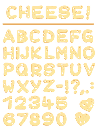 Cheese alphabet - yummy letters, numbers and signs.のイラスト素材