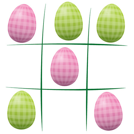 Easter eggs playing tic tac toe - vintage style, with checked gingham pattern. Isolated vector illustration on white background.のイラスト素材