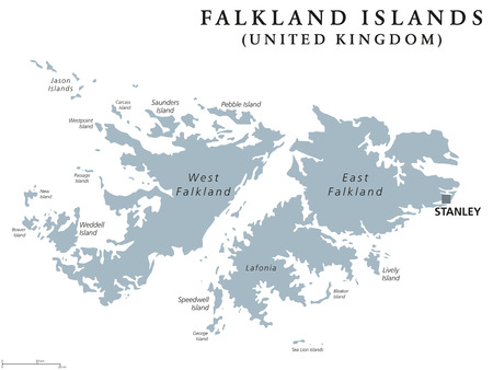 Falkland Islands political map with capital Stanley. British overseas territory.のイラスト素材