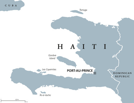 Haiti political map with capital Port-au-Prince. Caribbean republic and country on the Hispaniola island in the Greater Antilles archipelago.のイラスト素材