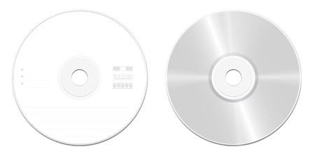 CD or DVD standard model - front and back view - realistic illustrated blank compact disc or digital versatile disc - isolated vector illustration on white background.のイラスト素材