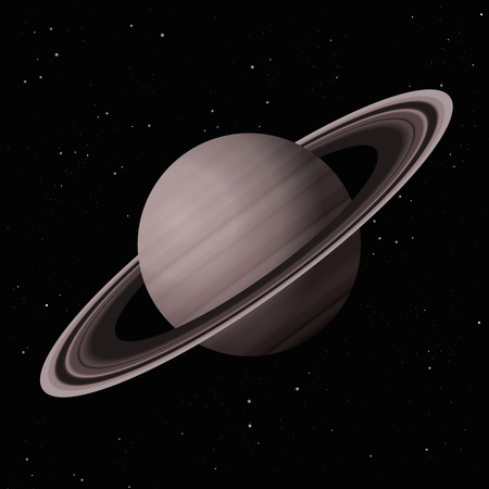 Saturn with typical rings - second largest planet in the Solar System - vector illustration on starry night galaxy black background.のイラスト素材