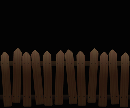 Crooked, wooden picket fence at night - seamless extendable - isolated vector illustration on white background.のイラスト素材