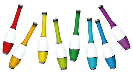 Juggling clubs, colored collection - three-dimensional isolated vector illustration on white background.のイラスト素材