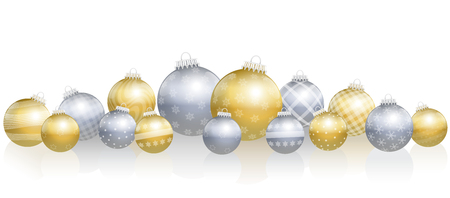 Christmas balls - loosely arranged gold and silver still life - isolated vector illustration over white background.のイラスト素材