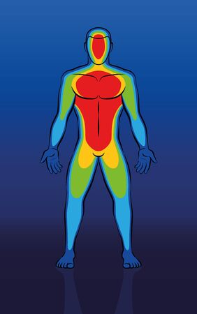 Illustration of thermal image of male body in front view.のイラスト素材