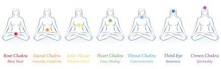 Meditating women in sitting yoga position vector illustrationのイラスト素材