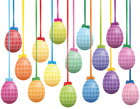 Easter eggs hanging as table decoration - colorful isolated background vector illustration on white background.のイラスト素材