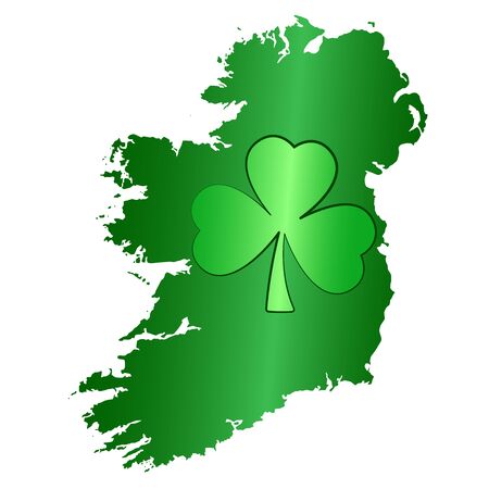 Green shamrock symbol and Ireland island silhouette. Image for Saint Patricks Day, also called Feast of Saint Patrick, celebrated on March seventeen. Isolated illustration, on white background. Vectorのイラスト素材