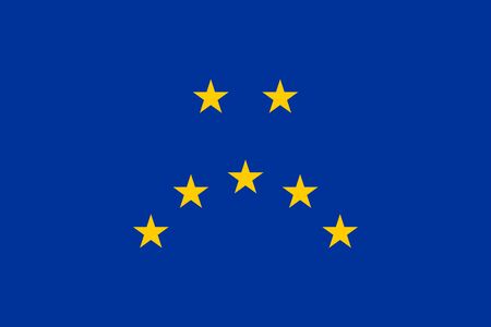 Sad face, made of the European Union flag. Representation of a unhappy face, made of seven yellow five-pointed stars of the European flag, with blue background. Illustration. Vector.のイラスト素材