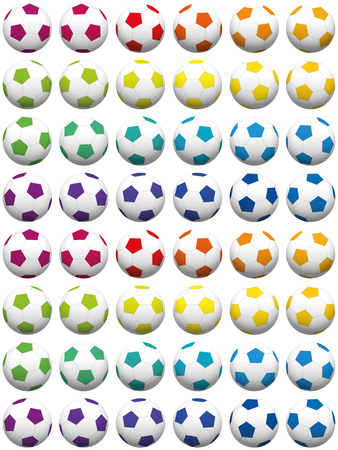 Colorful soccer ball background, properly sorted. Isolated vector illustration on white background.のイラスト素材