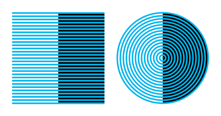 Bezold effect on square and circle optical illusion. Color combined with white appears lighter and darker, combined with black. Bezold assimilation or spreading effect. Illustration over white. Vectorのイラスト素材