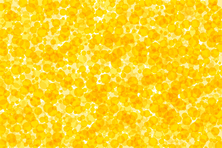 Background made of yellow and orange dots. Translucent spots forming a bright area. Golden, sunny and radiant decor. Illustration. Vector.のイラスト素材