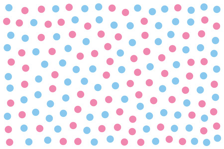 Baby blue and pink dots over white. Background made of randomly placed colored little spots. Spotted area. Wallpaper. Isolated illustration on white background. Vector.のイラスト素材