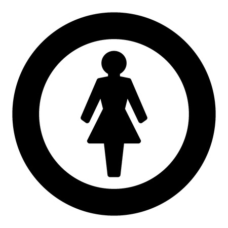 Woman logo, round black frame. Simple isolated illustration on white background.のイラスト素材