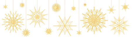 Straw star collection. Traditional handmade christmas decoration. Vector illustration on white background.のイラスト素材